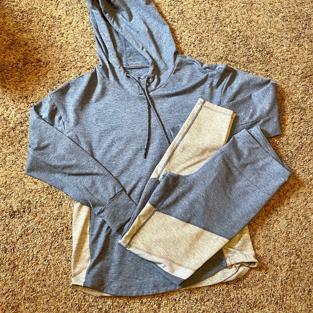Tangerine Serene Soft pull over hoodie and legging set. Denim blue gray. Medium